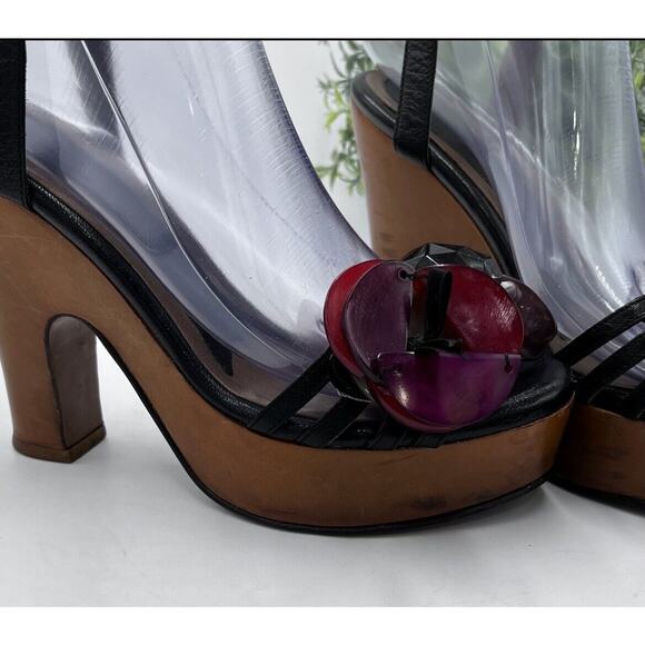 Marni Designer Chunky Wooden Heel lucite flowers Platforms Retro sz 37/6.5 - Picture 6 of 14